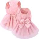 ASENKU Dog Dress Pet Wedding Dress Princess Lace Puppy Birthday Party Outfit Formal Apparel Girl for Small Medium Dogs Cats (Large, Pink)