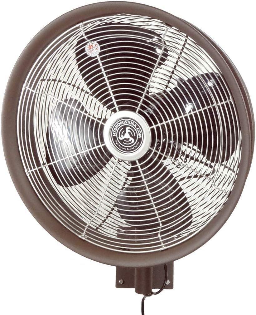 HydroMist Oscillating Wall Mounted Outdoor-Rated Fan, 3- Speed Control on Motor, Alum Fan Blade, Mounting Bracket and Black Cover, Residential/Commercial Use, 24, Dark Brown