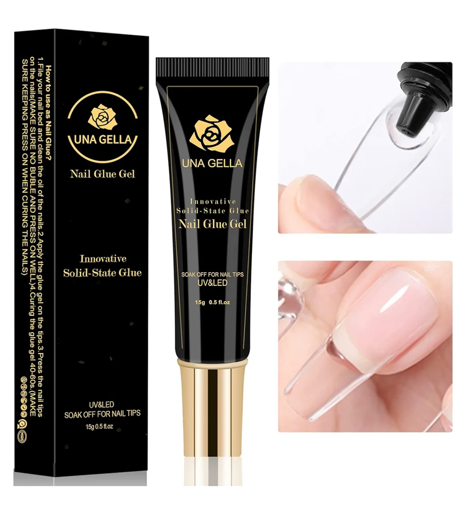 UNA GELLA Solid Nail Glue Gel 15ml Lamp Curing Needed Solid Soak Off U V/LED Lamp Required Super Strong Glue For Fake Acrylic Soft Gel Nail Tips Press On Nails Art Extension
