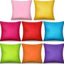 8Pcs 18 x 18 Inch Decorative Throw Pillow Covers Rainbow Mix Color Pillow Cases Colorful Square Cushion Covers with Hidden Zipper for Couch Sofa Bedroom Patio Balcony,Linen MaterialCovers Only