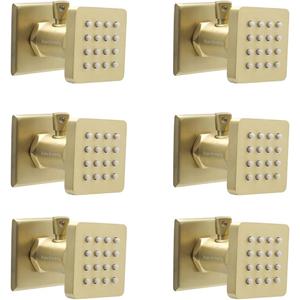 Solid Brass Square Shower Body Sprays with On Off Switch Brushed Gold Shower Jets 6 Pcs Massage Nozzle Jet Wall Mount, Flow Can Be Controlled, Showerhead Can Swivel