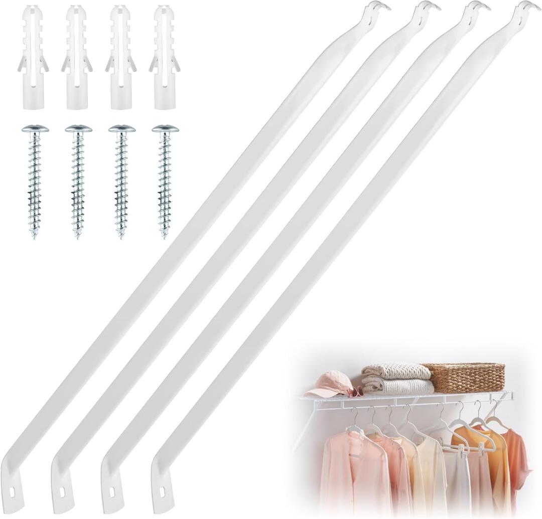 4 Packs 12 Inch Wire Shelf Brackets, Metal Support Brackets for Wire Shelving, Closet Shelf Brackets with Anchors and Screws for Wardrobe and Wall Bracket Installation