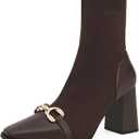 NEWBELLA Women's Vintage Ankle Boots with Chain Detail, Classic Style,Brown 7.5