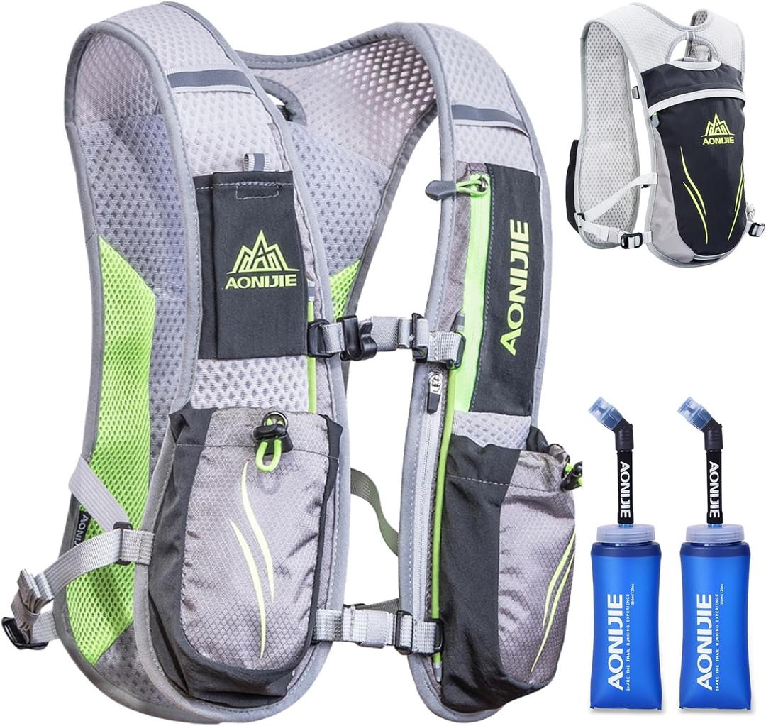 TRIWONDER Hydration Running Vest 5L Lightweight Water Pack for Men Women Hydration Backpack for Trail Race, Hiking, Cycling, Climbing, Camping, Jogging, Marathon (02 Black&Grey 5.5L - with 2 Soft Water Bottles (350ml))