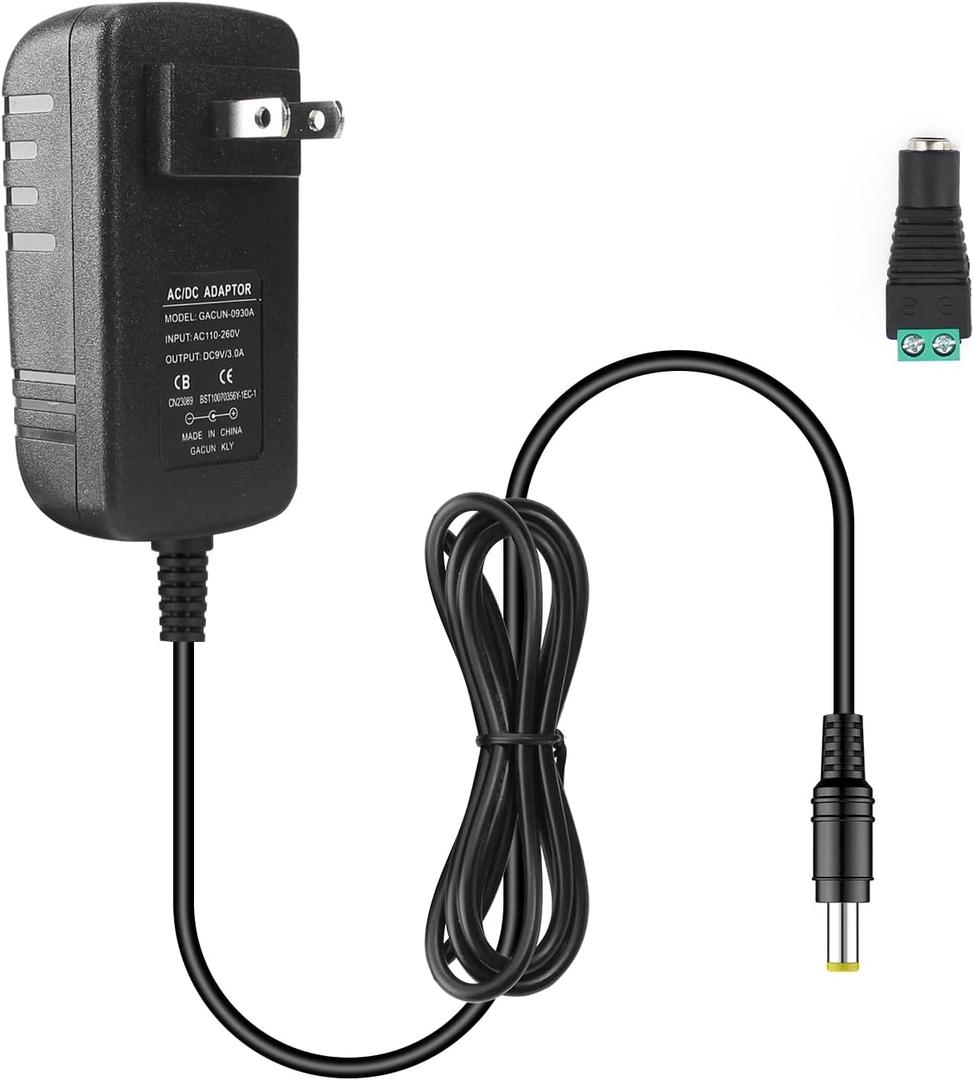 9V 3A Power Supply Adapter, Yetaida 27W Universal Power Adapter AC 100-240V to DC 9V Switching Power Supply Transformer with 5.5 x 2.1mm Center Wall US Plug for LED Strip Light