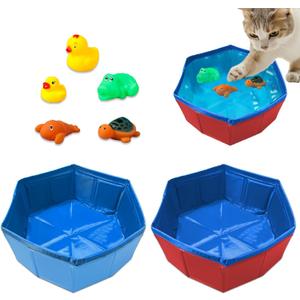 2 pcs Cat Pool Toys with 5 pcs Swimming Toys, VEINARDYL Foldable PVC Cat Splash Play Pool Water Mat Funny Interactive Cats Fish Toy Swimming Pool for Indoor Bored Cats to Self Play 2 pcs Cat Pool Toys with 5 pcs Swimming Toys, VEINARDYL Foldable PVC Cat Splash Play Pool Water Mat Funny Interactive Cats Fish Toy Swimming Pool for Indoor Bored Cats to Self Play