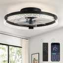 LEDIARY Flush Mount Ceiling Fan with Lights and Remote, 19.7'' Low Profile, 3000-6000K Dimmable Fandelier, 6 Wind Speeds, Black Modern LED Fan Light for Bedroom