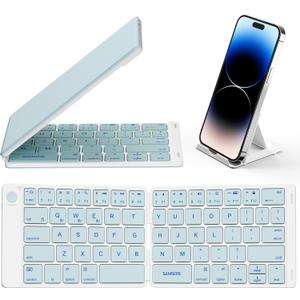 Samsers Bluetooth Foldable Keyboard, Wireless Portable Folding Keyboard, Full-Size Ultra-Slim Rechargeable Connect Up to 3 Devices for iOS Android Windows Phone Tablet and Laptop, Blue
