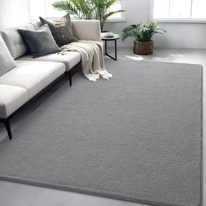 Gray Rugs for Living Room Bedroom, 6x9 ft Grey Area Rug, Washable Memory Foam Indoor Carpet, Modern Aesthetic Minimalist Non-Slip Carpets for Boys Girls Adults Home Decor