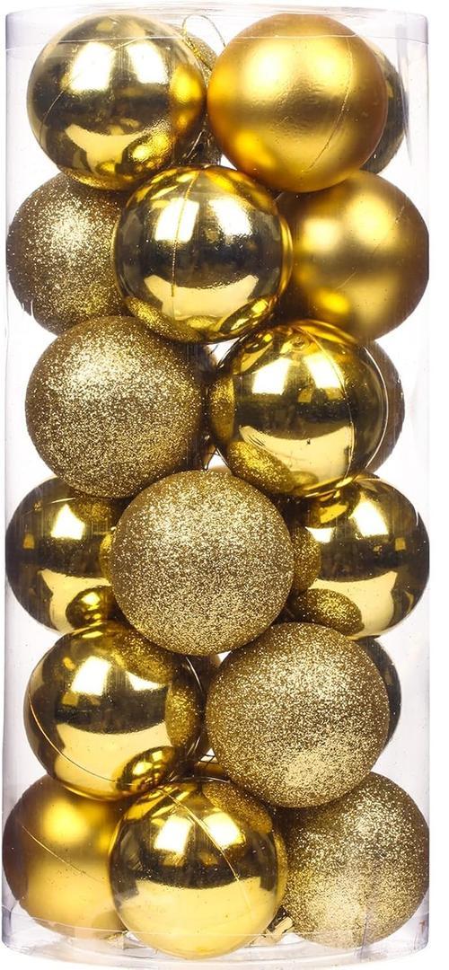 Emopeak 144Pcs Mini Christmas Balls Ornaments for Xmas Tree - 1.2 Inch Small Shatterproof Christmas Tree Decorations Hanging Ball for Holiday Wedding Party Decoration Gold