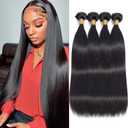 Straight Bundles Human Hair 16 18 20 22 Inch 100% Unprocessed Brazilian Virgin Hair 4 Bundles Hair Extension for Black Women Natural Color