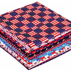 Tatuo 10 Pcs 20 x 20 in Patriotic Fabric Bundle 4th of July Red White and Blue Fabric Squares Independence Day Print American USA Flag Star Pattern Polyester Cotton DIY Craft Patchwork