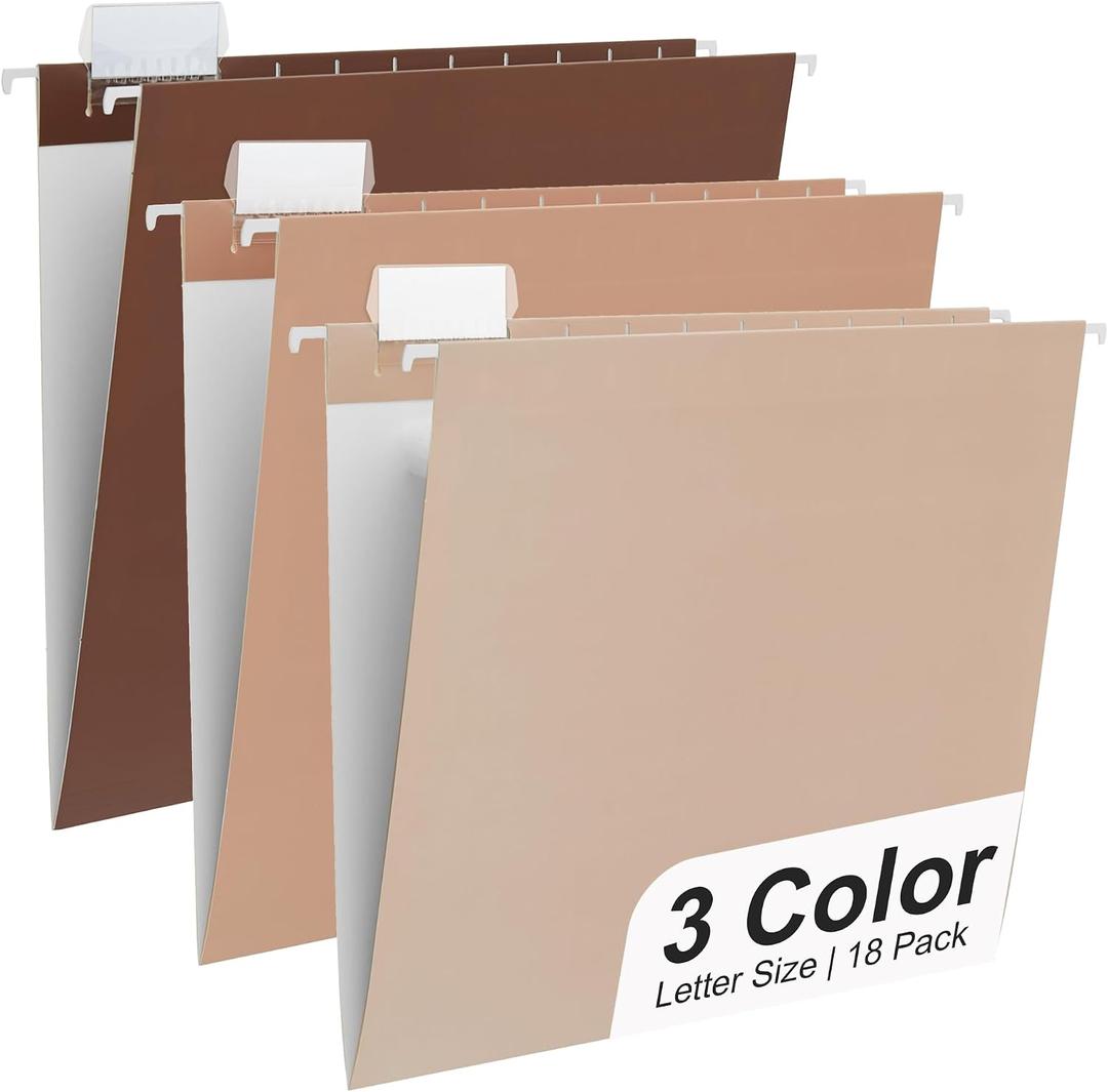 Y YOMA 18 Pack Gradient Hanging File Folders Letter Size Decorative Hanging Folder Pretty File Folder Organizer for Filing Cabinet Office Home with 1/5-Cut Adjustable Tabs, Coco Mocha