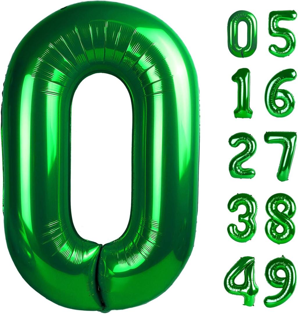 2 x Green Helium Number Balloon 40 Inch, Giant Foil Green Number 0 Birthday Balloons, Large Numbers 10 20 30 40 50 60 70 80 90 100 2025, Party Celebration Supplies Decorations