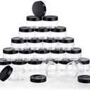 24 Pieces Empty Clear Plastic Jars with Lids Round Storage Containers Wide-Mouth for Beauty Product Cosmetic Cream Lotion Liquid Butter Craft and Food (Black Lid, 8 oz)