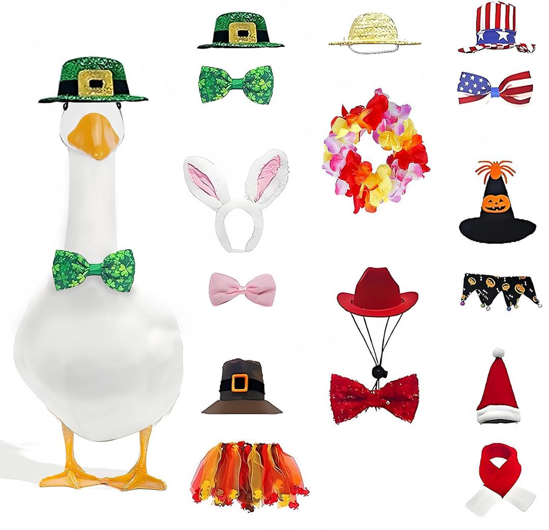8 Set Porch Goose Outfits for Patio Lawn & Garden Outdoor Dcor, All Seasons Goose Costume Bundle with Christmas Halloween Easter 4th of July Thanksgiving, Outdoor Goose Statues Decorations