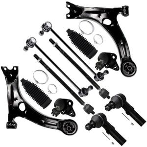 SCITOO 10-PC SET Suspension Kit For 2009-2013 For Toyota Corolla Front Lower Control Arm Lower Ball Joint Inner Outer Tie Rod End w/Boot Sway Bar End Link