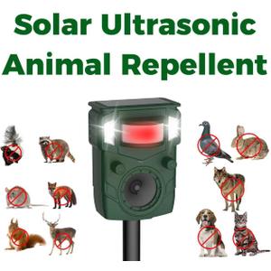 Ultrasonic Animal Repellent Outdoor  Motion Activated Deer, Squirrel, Cat, Raccoon, Dog & Bird Deterrent with Multi-Frequency LED Strobe & Ultrasonic Sweep for Yard, Garden, Farm2025 Upgraded Solar