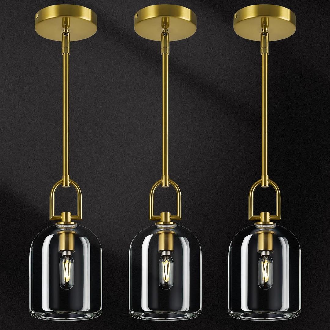 Modern Gold Pendant Lights Kitchen Island Ceiling Chandelier Indoor Thick Crystal Hanging Light Fixtures for Kitchen Living Room Dining Room Bedroom3Pack