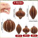Jenaai 6 Pcs Velvet Glitter Christmas Tree Ornaments Set 3.15 Inch 3 Style Flocked Christmas Balls Ornaments Xmas Balls Decoration for Xmas Tree Decorative Party Wedding(Dark Brown)