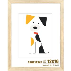 LUCKYLIFE 12x16 Picture Frame Natural Solid Wooden Photo Frames Diamond Art Painting for Wall, Display 8.5x11 with Mat or 12x16 Without Mat, 1 Pack