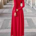 PRETTYGARDEN Women's 2025 Fashion Trendy Fall Long Sleeve Dresses Ruched Flowy Elegant Modest Boho Casual Beach Maxi Dress (Red, L)