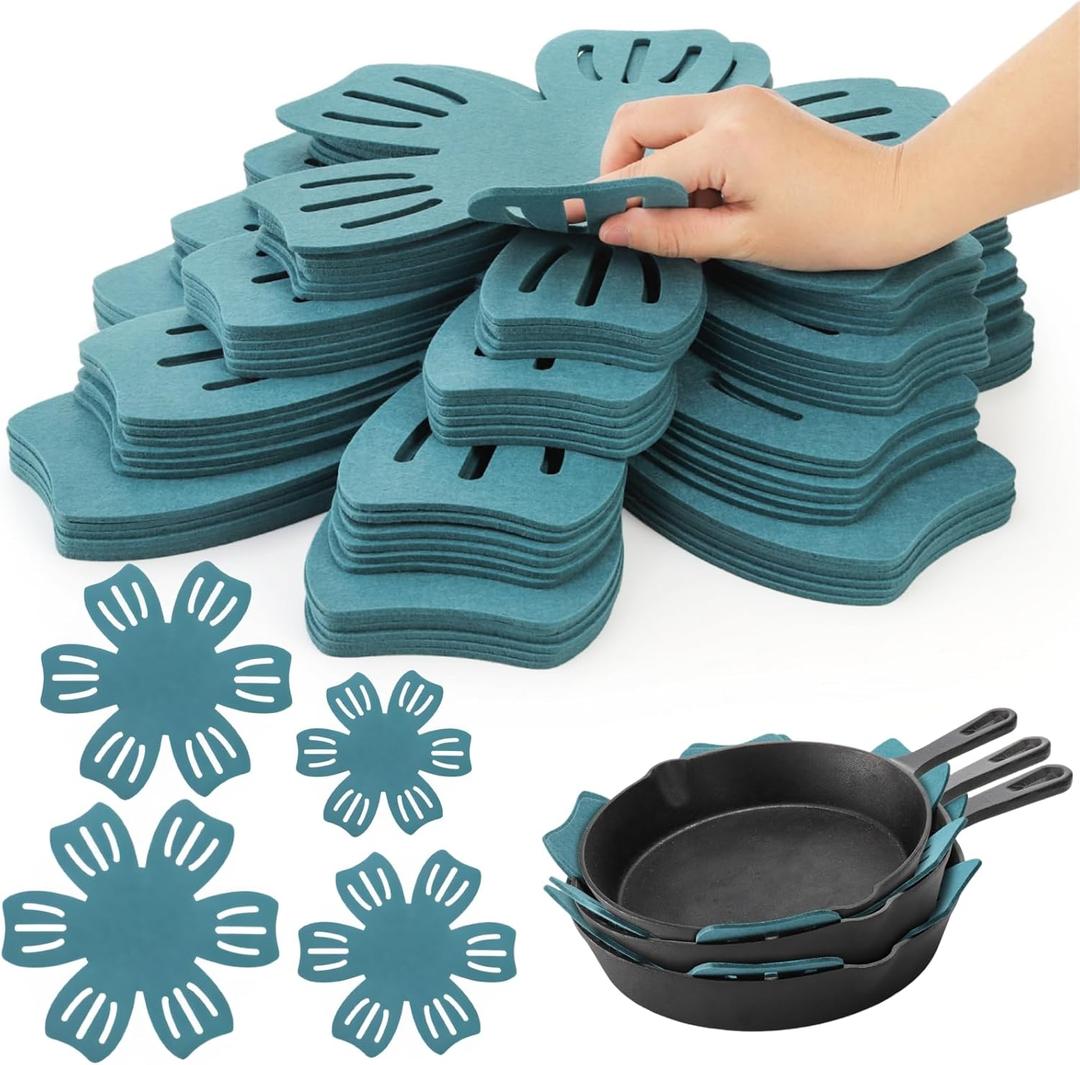 Goaste 24 Pack Pot and Pan Protectors, 4 Different Size Pans Separator, Anti-Slip Pan Dividers Pads, Felt Cookware Protector Set for Stacking and Protecting Your Cookware, Set of 24, Cyan