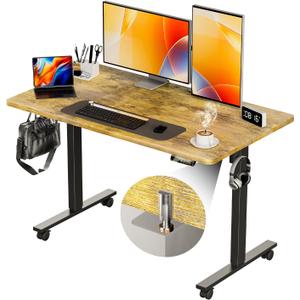 Electric Standing Desk Height Adjustable Computer Desk, 48 Inches Sit Stand Desk Workstations with Hook, Ergonomic Table for Home Office Ajustable Height Table with Wheels (Rustic Brown)