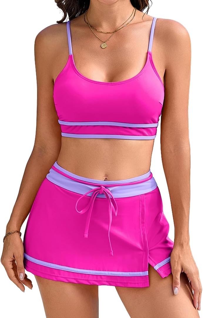 RIHOAS Women's Bikini with Swim Skirt -2026 Tummy Control Two Piece Bathing Suit High Waisted Push Up Swimwear for Beach Pool