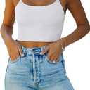 REORIA Women's Sexy Adjustable Spaghetti Strap Double Lined Seamless Camisole Tank Yoga Crop Tops (White)