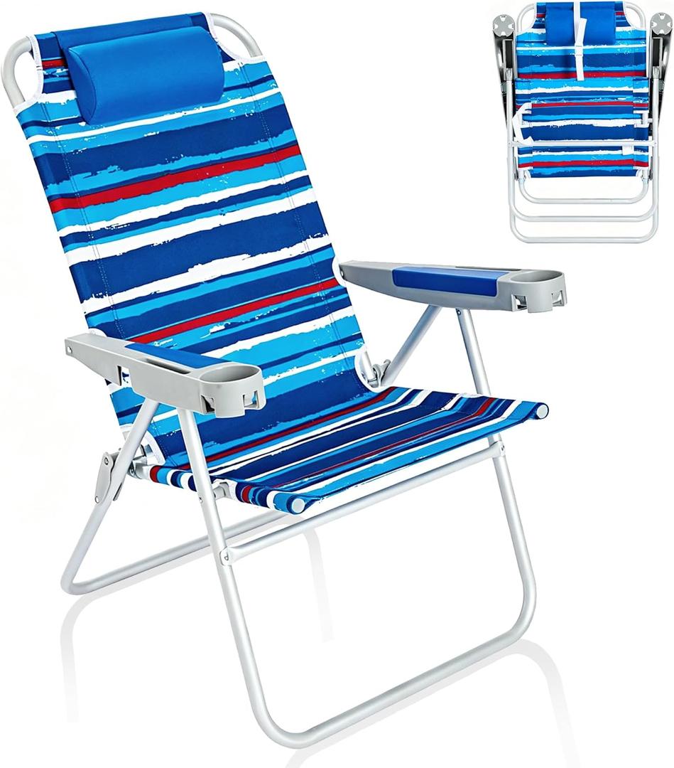 SUNNYFEEL Tall Folding Beach Chair Lightweight, Portable Sand Chair for Adults Heavy Duty 500 LBS with Cup Holders, Foldable High Camping Lawn Chairs for Camp/Outdoor/Picnic/Concert/Sports, 1-Pack