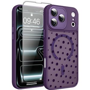 Magnetic for iPhone 17 Pro Max Case with Screen Protector [Compatible with MagSafe] Pretty Polka Dot Pattern Design, Shockproof Slim Cover for Women Girls, Dark Purple
