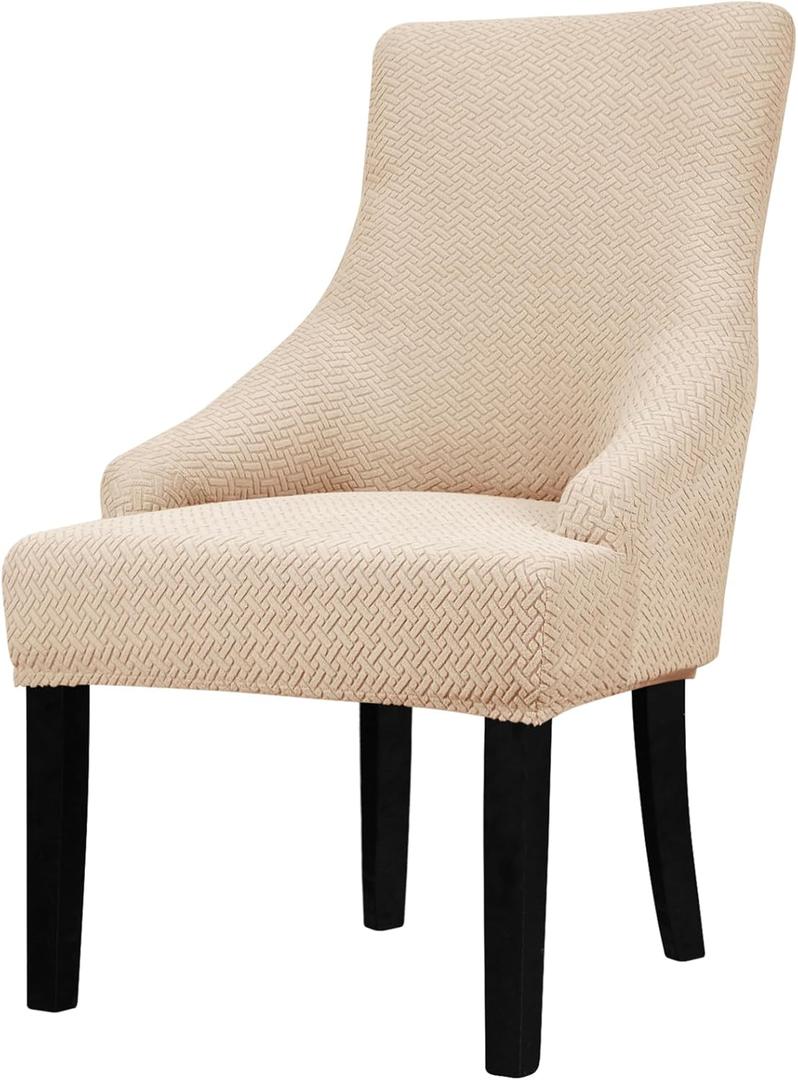 Lellen Velvet Stretch Wingback Chair Cover Slipcover - Reusable Protector Cover for Dining Room Banquet Home Decor etc Machine Washable Hand Washable (01 T-Shaped Twill Taupe, 1PC)