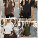 Ficerd 4 Pack Women's Cotton T Shirts Casual Short Sleeve Tunic Tops Crewneck Plain Summer Loose Fit Rolled Sleeve Basic Tee (S)