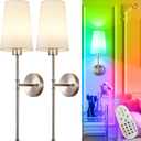 Depuley Battery Operated Wall Sconce: 27" Set of 2 Wireless Wall Lights with Remote for Bedroom - Rechargeable 15 Colors Wall Lamp for Living Room Hallway Decor - Brushed Nickel