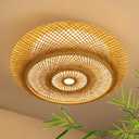 Bamboo LED Ceiling Light Dimmable Handmade Boho Ceiling Lights Fixture with Remote Basket Lantern Art Decoration Ceiling Lamp for Bedroom Living Room Dining Room Farmhouse Restaurant (15.7in)