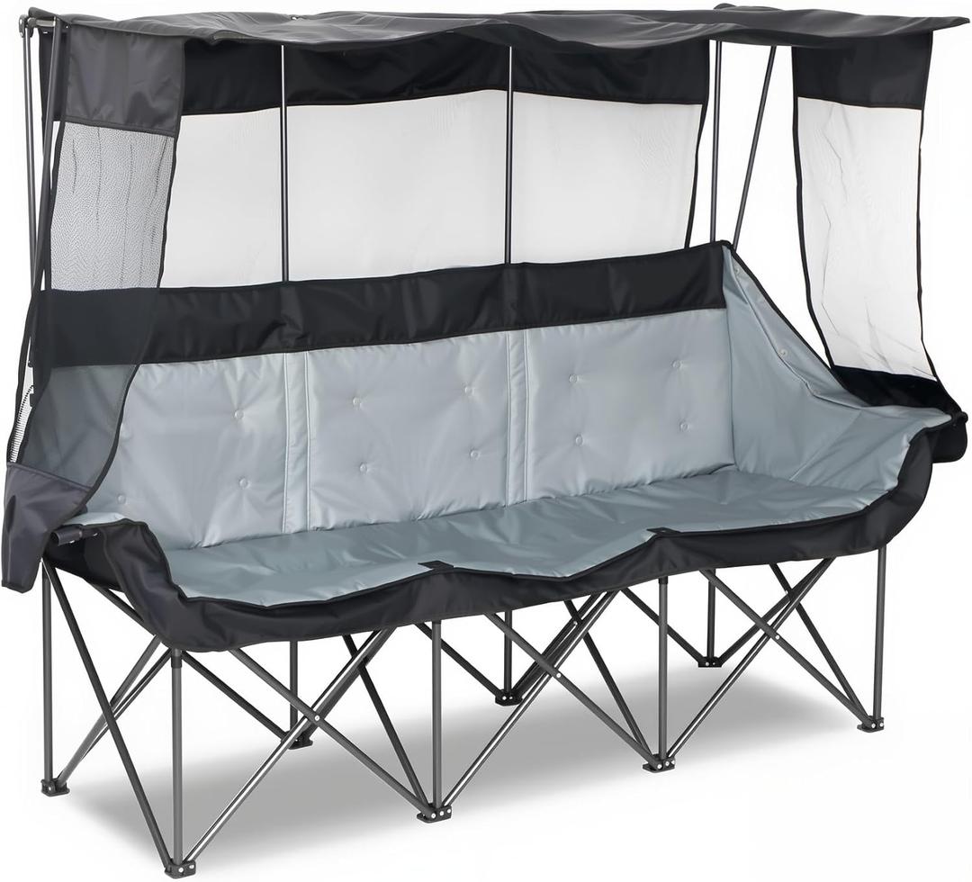 Oversized 3 Person Camping Chair with Canopy Shade Fully Padded Outdoor Folding Camping Chair Suitable For Outdoor Camping, Lawns, And Backyards Equipped With Cup Holders And A Portable Storage Bag