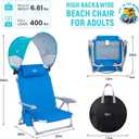 #WEJOY Beach Chair with Canopy Shade, Reclining Adjustable 4 Position, Lay Flat Lightweight Folding Portable Aluminum Chair with Backpack Straps,Padded headrest, Heavy Duty 400lbs Lawn Chair for Beach