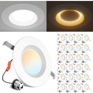 Ensenior 5/6 Inch 5CCT LED Can Lights with Night Light 24 Pack, Retrofit Led Recessed Lighting, Baffle Trim, Dimmable, 9W=110W, 1000LM (24, 6 Inch)