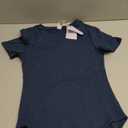 MANGOPOP Women's Round Neck Short Sleeve Bodysuit T Shirts Basic Body Suit Tops (Deep Blue, XS)