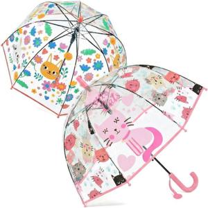 Fabbay 2 Pcs Kids Clear Bubble Umbrella with Easy Grip Curved Handle Transparent Bubble Umbrella for Toddler Girls, Under 6 Years Old
