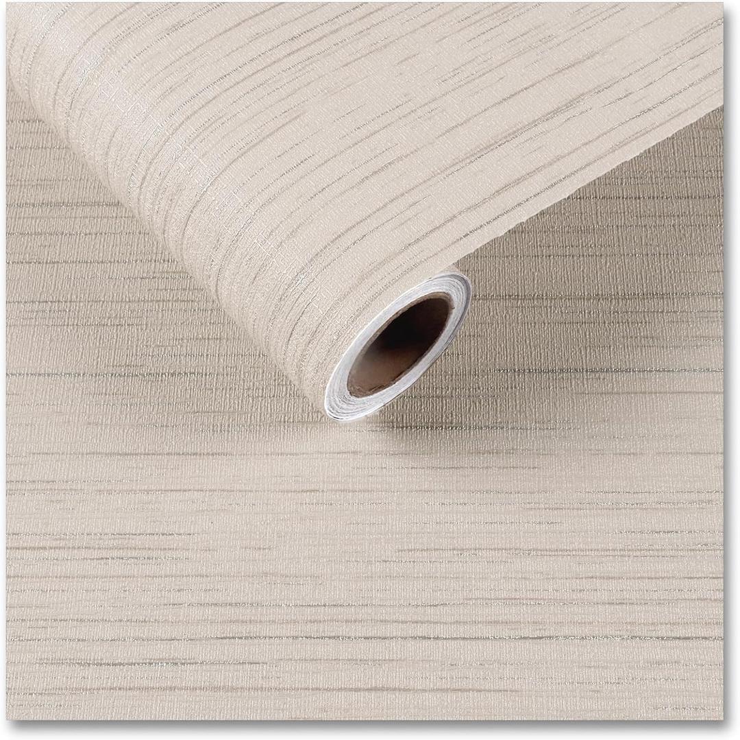 CRE8TIVE Large Size 24"x354" Cream White Grasscloth Peel and Stick Wallpaper Textured Grass Cloth Wallpaper Removable Self Adhesive Linen Fabric Wall Paper Vinyl Contact Paper for Cabinets Shelves