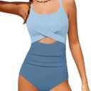 TyeSmo Girls Swimsuit Teen Swimsuits for Girls 16-18 One Piece Cutout Ruched Teen Bathing Suits for Girl 16-18 Cute V-Neck Adjustable Straps Padded Swimwear Baby Blue
