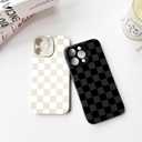 NITITOP Compatible with iPhone 16 Pro Max Case Cute Aesthetic Checkerboard Checkered Pattern for Women Girl Trendy Slim Fit TPU Silicone Shockproof Full Camera Protection Cover - White