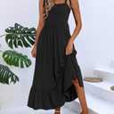 Zeagoo Women Summer Maxi Dress with Pockets 2025 Spaghetti Strap Sundress Casual Flowy Boho Dress Floral Tiered Beach Dress (Black, XXL)