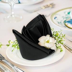 FOLINS&HOME Black Heavy Duty Cloth Napkins Set of 4 - Decorative 17x17 Inch Polyester Napkins with Hemmed Edges, 210GSM, Washable & Reusable for Dinner, Wedding, Party, Banquet & Everyday Use