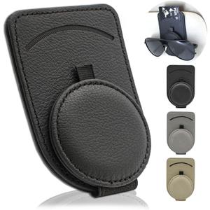 Sunglass Holder for Car Visor, Magnet Adsorbed Sunglasses Holder for Car Accessories Parts, Leather Car Sunglass Holder, Car Visor Sunglasses Clip for Glasses Cards (1PCS, Black)