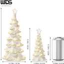 WDS WONDROUS Ceramic Christmas Tree Tabletop - White and Gold Accents 2PCS Table Top Christmas Trees with Lights Prelit - Small Xmas Tree Figurines Home Mantel Desk Centerpieces