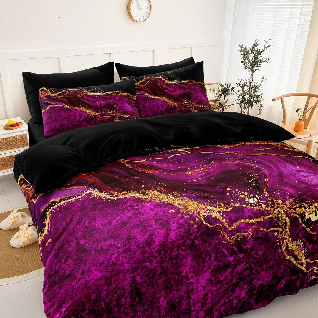 Black Gold Comforter Set Hot Pink Marble Bedding Set Queen Size Black Marble Stone Abstract Artwork Bedroom Decor Black Marble Comforter Sets for All Season