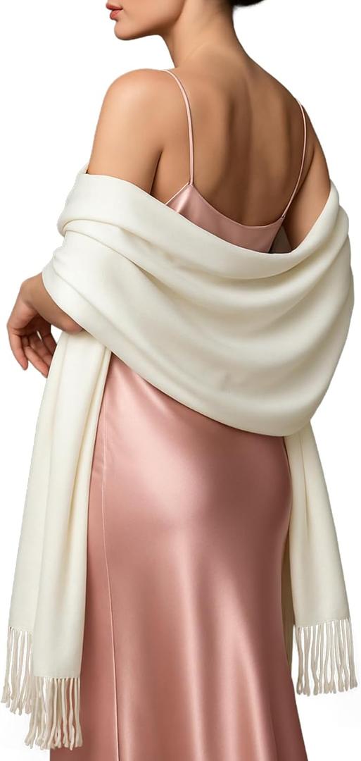 RIIQIICHY Women's Scarf Pashmina Shawls and Wraps for Evening Dress Bridesmaid Wedding Bridal Winter Warm Long Large Scarves (Ivory)